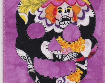 Day of the Dead Quilted Fabric Postcard