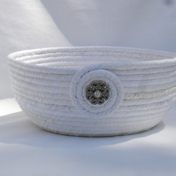 White Wedding Coiled Fabric Bowl