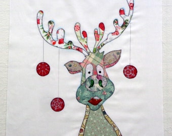 Christmas Reindeer Appliqued Quilt Block