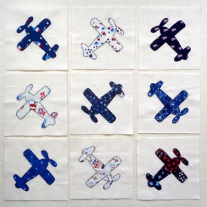9 Blue Airplanes Quilt Blocks. Ready to use