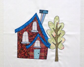 Red House Appliqued Quilt Block