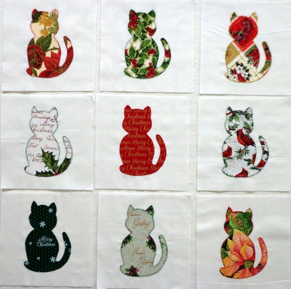 Christmas Cats Appliqued Quilt Blocks Etsy
