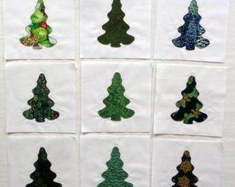 9 Appliqued Christmas Trees Quilt Blocks, Ready to Use