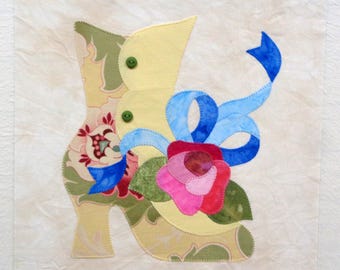 High Button Shoe Appliqued Quilt Block. Ready to Use