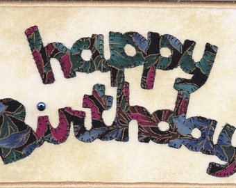 Happy Birthday Quilted Fabric Postcard
