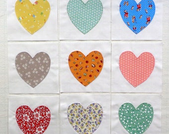 Depression Era Hearts Appliqued Quilt Blocks