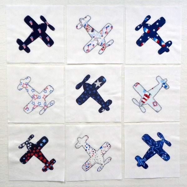 Blue Airplanes Quilt Blocks