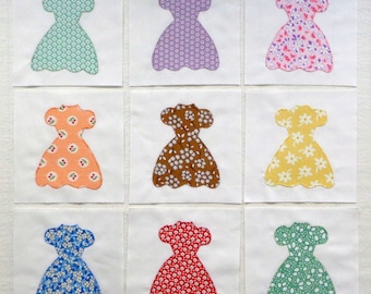 Party Dresses Appliqued Quilt Blocks