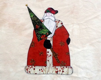 Santa Claus with Christmas Tree Appliqued Quilt Block