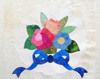 Floral Bouquet and Doily Appliqued Quilt Block