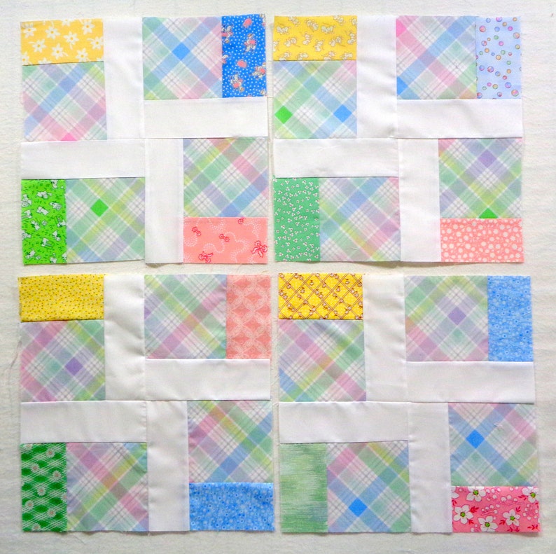 12 Unfinished Baby Quilt Blocks image 2