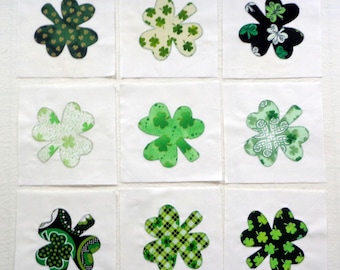 9 Ready to use, Shamrocks Appliqued Quilt Blocks