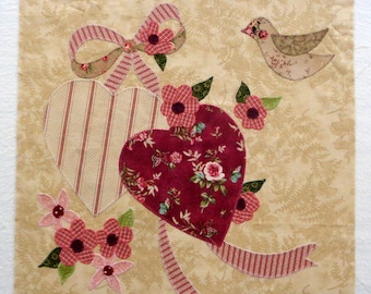 Vintage Valentine Appliqued Quilt Block #4