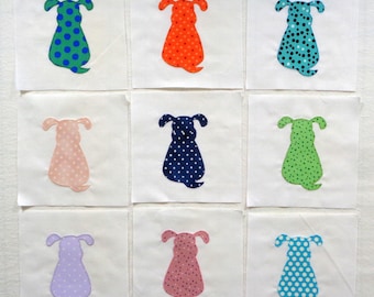 9 Polka Dot Puppies Appliqued Quilt Blocks, Ready to Use