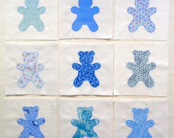 Blue Teddy Bear Quilt Blocks