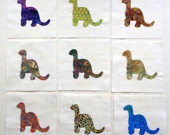 9 Dinosaurs Appliqued Quilt Blocks