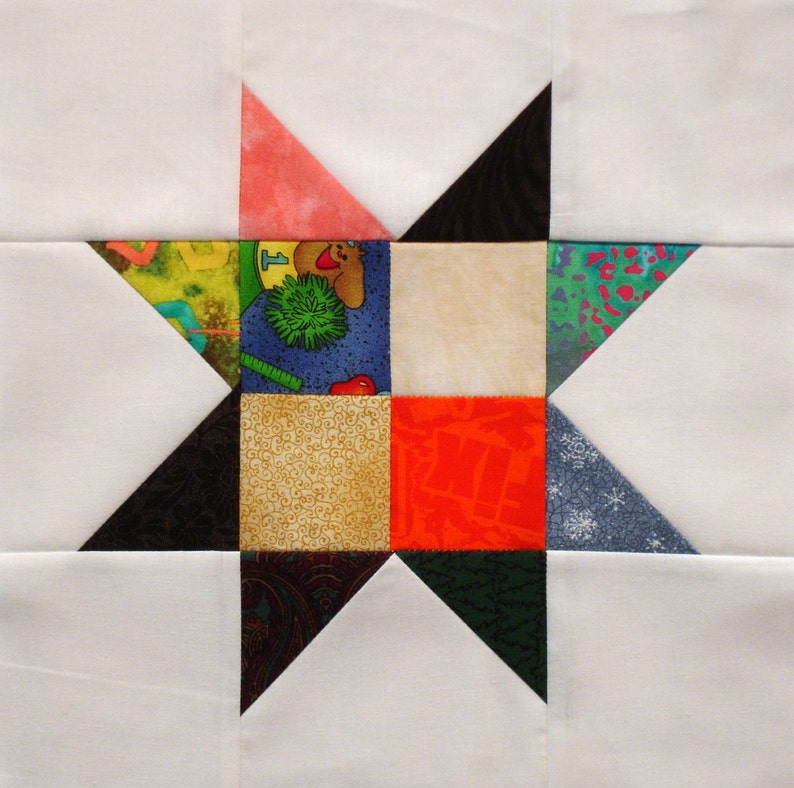 Scrappy Floating Sawtooth Stars Pieced Quilt Blocks Etsy