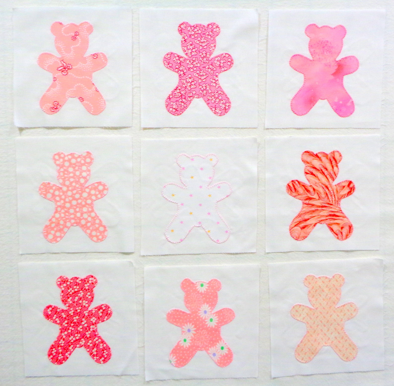 Pink Teddy Bears Appliqued Quilt Blocks Etsy