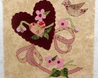 Vintage Valentine Appliqued Quilt Block of the month #7