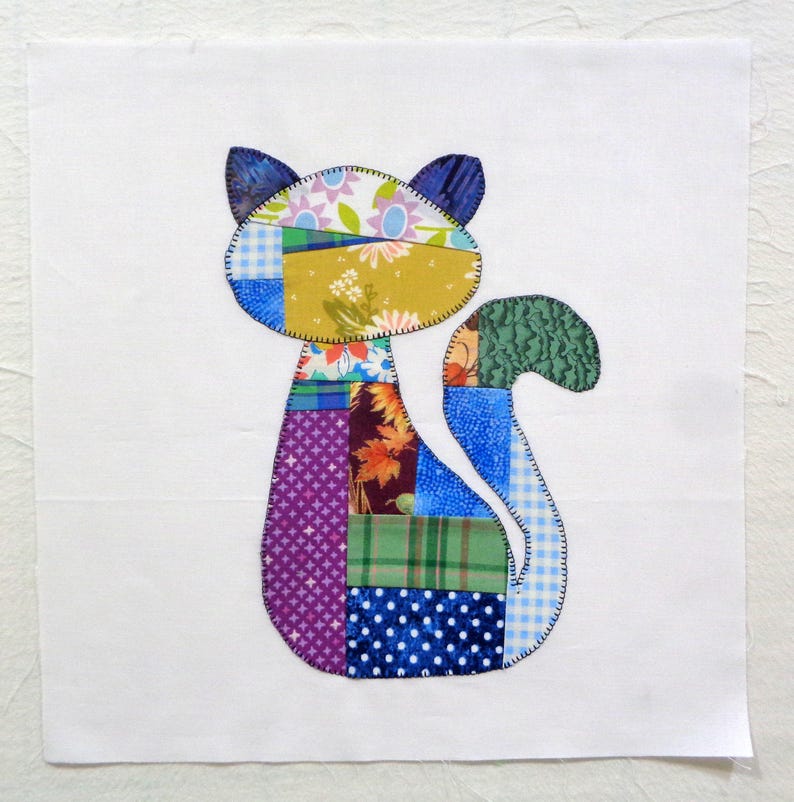 Patchwork Kitty Cat Quilt Block - Etsy