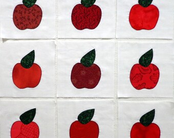 9 Apples Appliqued Quilt Blocks, Ready to use