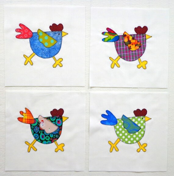 Funky Chicken Appliqued Quilt Blocks Etsy