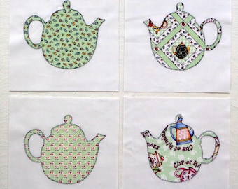 Teapots Appliqued Quilt Blocks