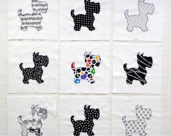 Black and White Scottie Dogs Appliqued Quilt Blocks