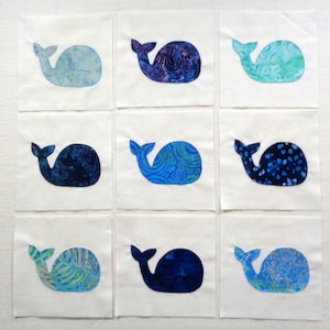 9 Appliqued Whale Quilt Blocks, Ready to Use
