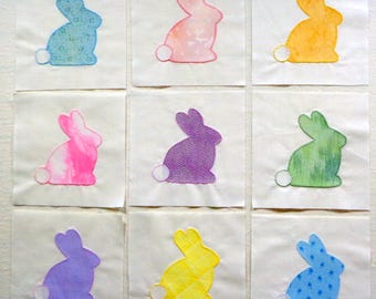 9 Bunnies Appliqued Quilt Blocks, Ready to Use
