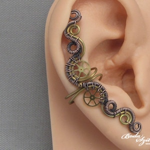 Copper And Brass Steampunk Ear Cuff: No Piercing Victorian Cosplay Jewelry With Gears
