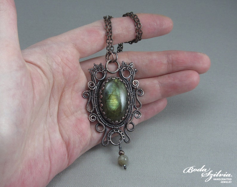 green copper and labradorite necklace gothic gift for her gold labradorite pendant /'Ophelia/' copper pendant elegant gothic jewelry