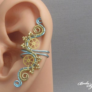 steampunk ear cuff no piercing, wire wrapped jewelry for her, handmade jewellery inspired by the Victorian era