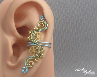 steampunk ear cuff no piercing, wire wrapped jewelry for her, handmade jewellery inspired by the Victorian era