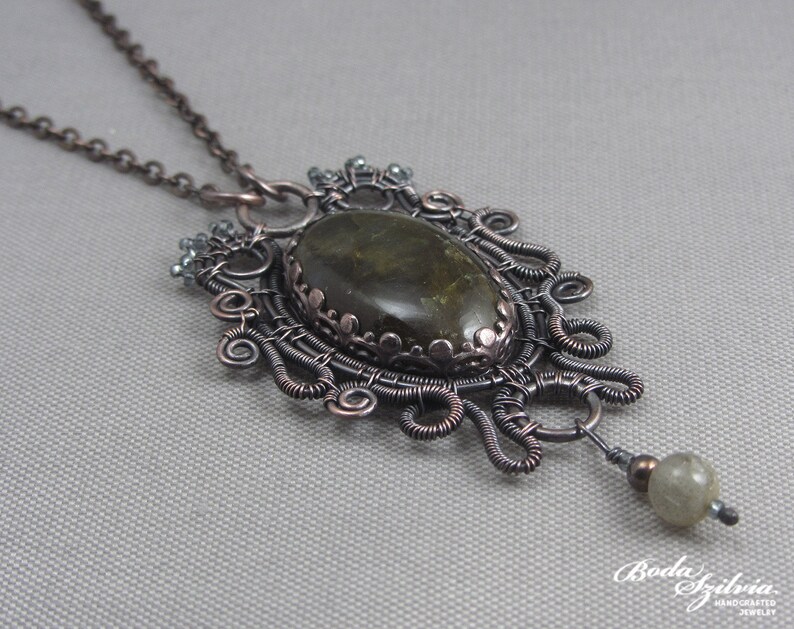 green copper and labradorite necklace gothic gift for her gold labradorite pendant /'Ophelia/' copper pendant elegant gothic jewelry
