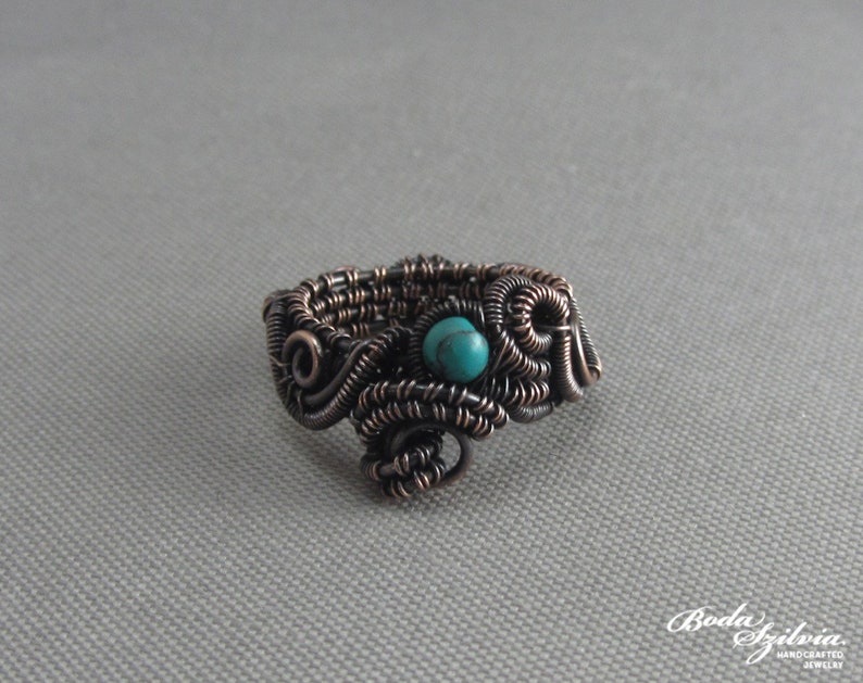 turquoise copper ring December birthstone jewelry wire wrapped turquoise jewelry gift for sagittarius women- US size 5 14 copper ring