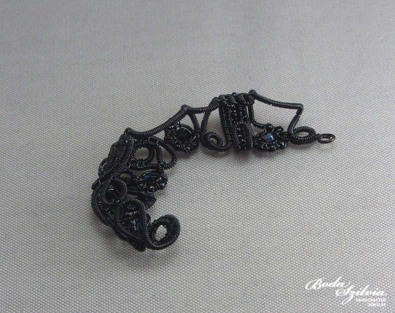 gothic ear wrap /'Raven/' wire wrapped black ear cuff victorian mourning jewelry gothic ear cuff gift for her