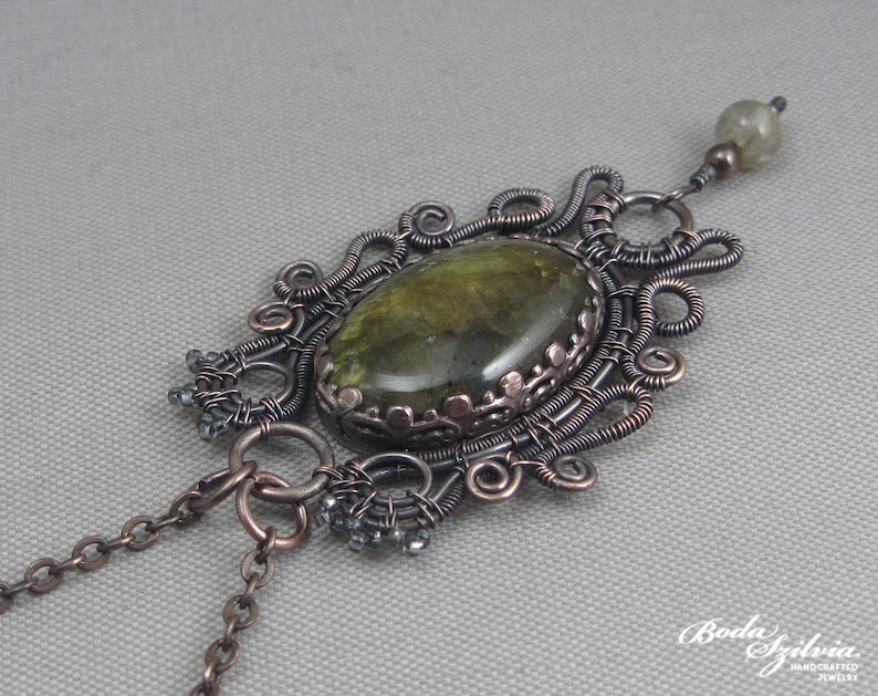 green copper and labradorite necklace gothic gift for her gold labradorite pendant /'Ophelia/' copper pendant elegant gothic jewelry