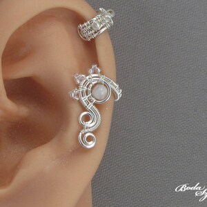 small moonstone cartilage ear cuff, wire wrapped no piercing ear wrap with gemstone, wedding jewelry for bride