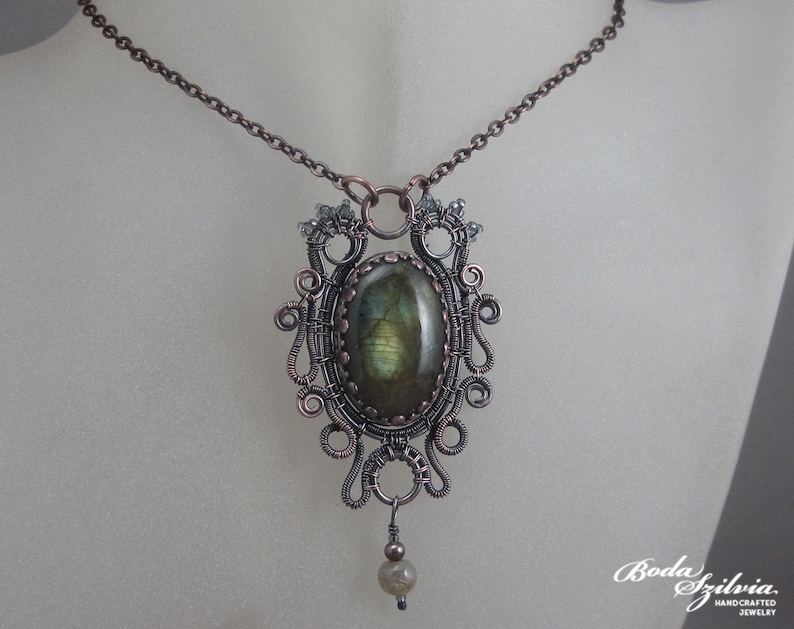 green copper and labradorite necklace gothic gift for her gold labradorite pendant /'Ophelia/' copper pendant elegant gothic jewelry