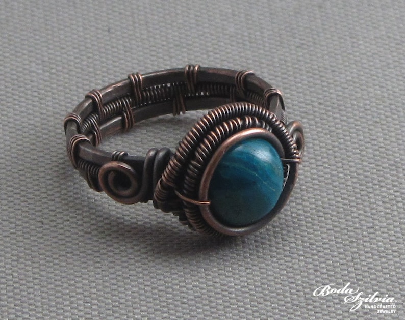 US size 6 12 ring healing stone gift for her elegant chrysocolla jewelry copper chrysocolla ring /'messenger/' wire wrapped copper ring