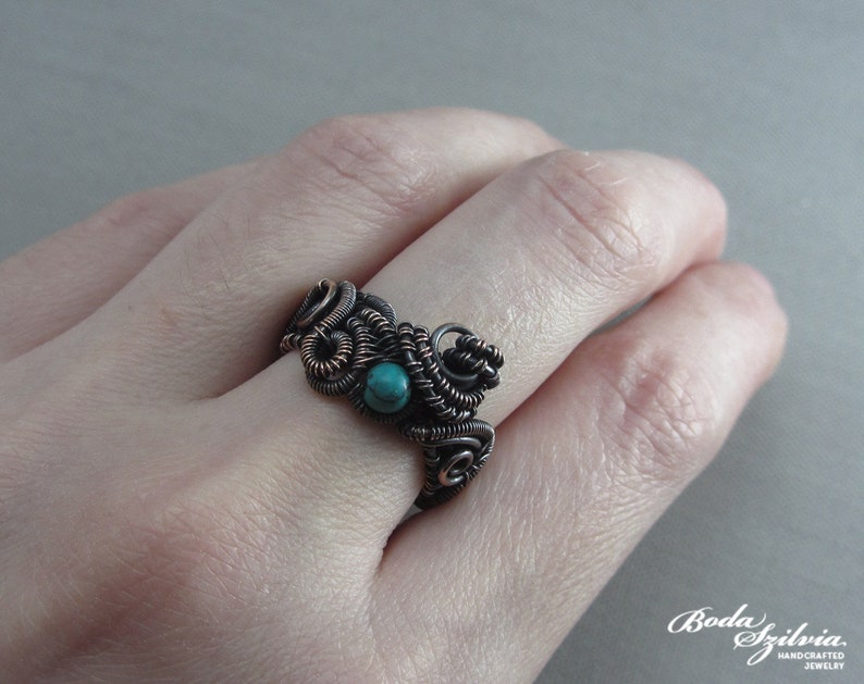 turquoise copper ring December birthstone jewelry wire wrapped turquoise jewelry gift for sagittarius women- US size 5 14 copper ring