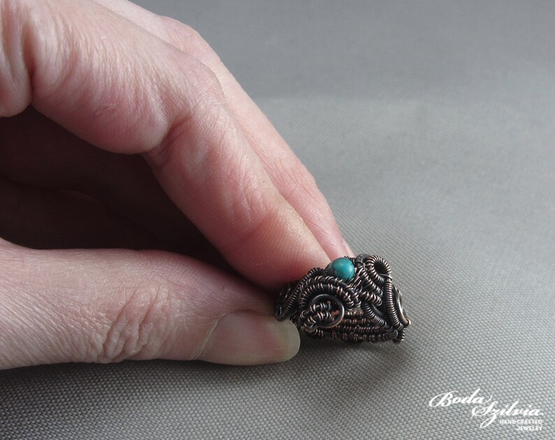 turquoise copper ring December birthstone jewelry wire wrapped turquoise jewelry gift for sagittarius women- US size 5 14 copper ring