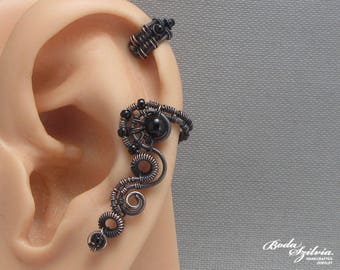 Kupfer Knorpel Ear Cuff mit schwarzem Onyx, kein Piercing Ohrschmeichler, Gothic Schmuck