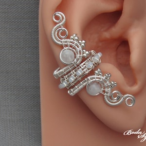 moonstone ear cuff no piercing,  wire wrapped ear wrap with gemstone, bridal jewelry for wedding