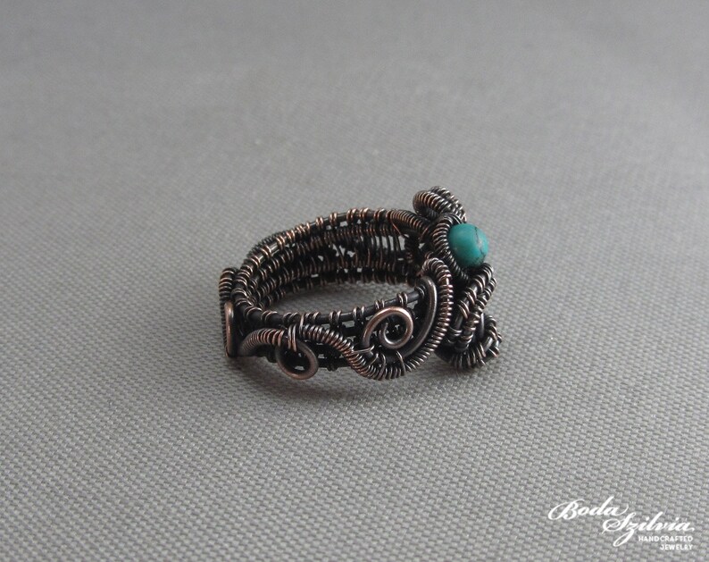 turquoise copper ring December birthstone jewelry wire wrapped turquoise jewelry gift for sagittarius women- US size 5 14 copper ring