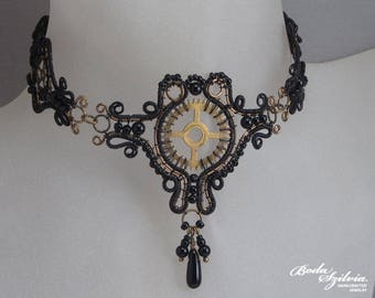 steampunk choker with black onyx, costume jewelry in black and bronze, cosplay necklace for her