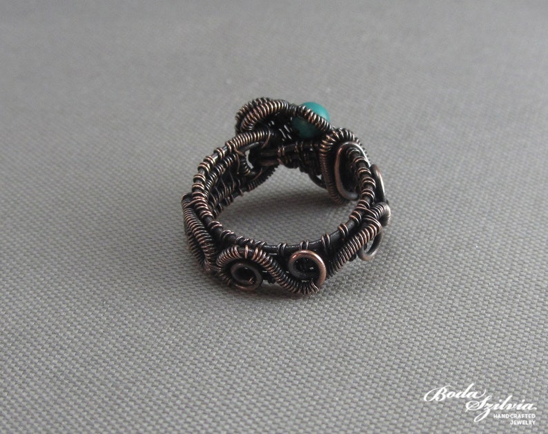 turquoise copper ring December birthstone jewelry wire wrapped turquoise jewelry gift for sagittarius women- US size 5 14 copper ring