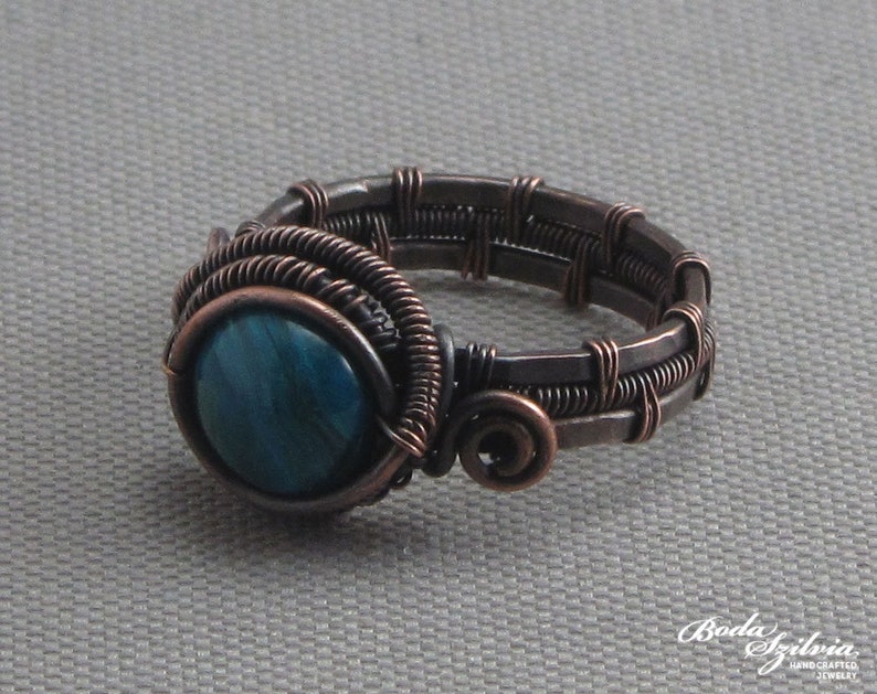 US size 6 12 ring healing stone gift for her elegant chrysocolla jewelry copper chrysocolla ring /'messenger/' wire wrapped copper ring