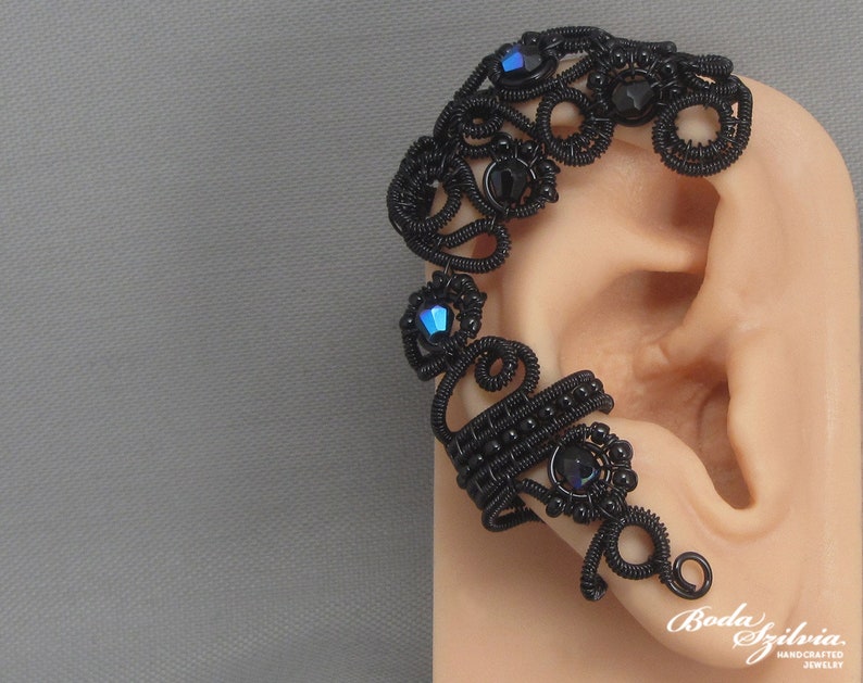 gothic ear wrap /'Raven/' wire wrapped black ear cuff victorian mourning jewelry gothic ear cuff gift for her